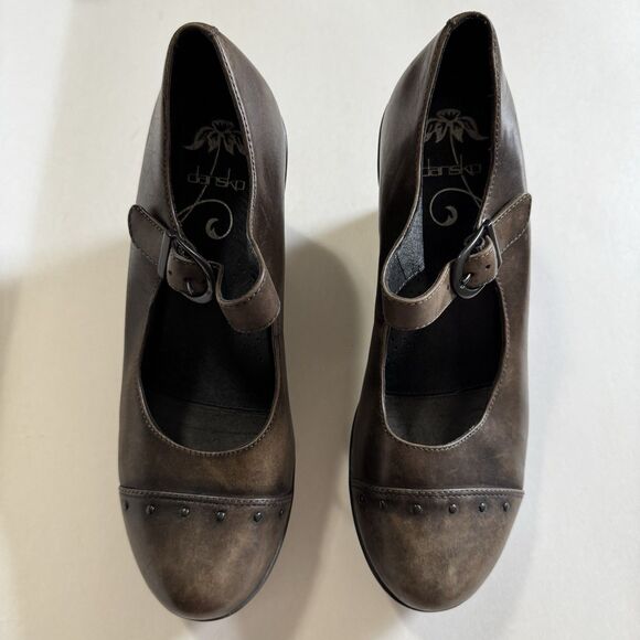 Dansko Fanny Mary Jane Brown Leather Studded Wedge Heels EUR 40 9.5-10 - Picture 4 of 13